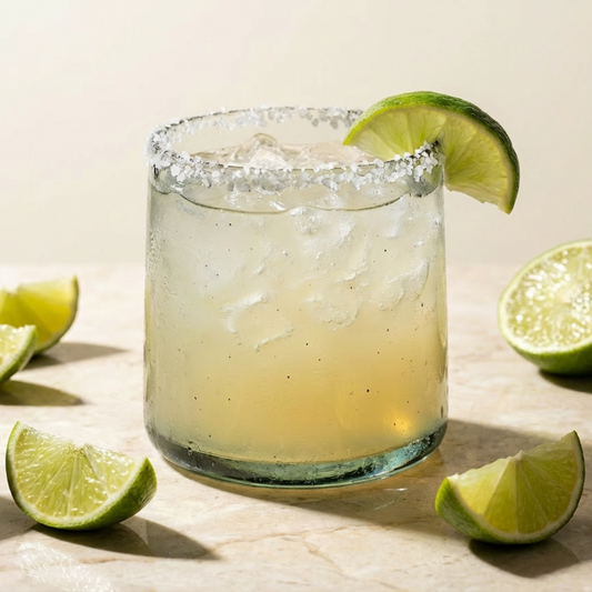 Tube Short Tumbler by TIBA-TIBA – sustainable, clear recycled glass, hand-blown, Bali made lime margarita glass.