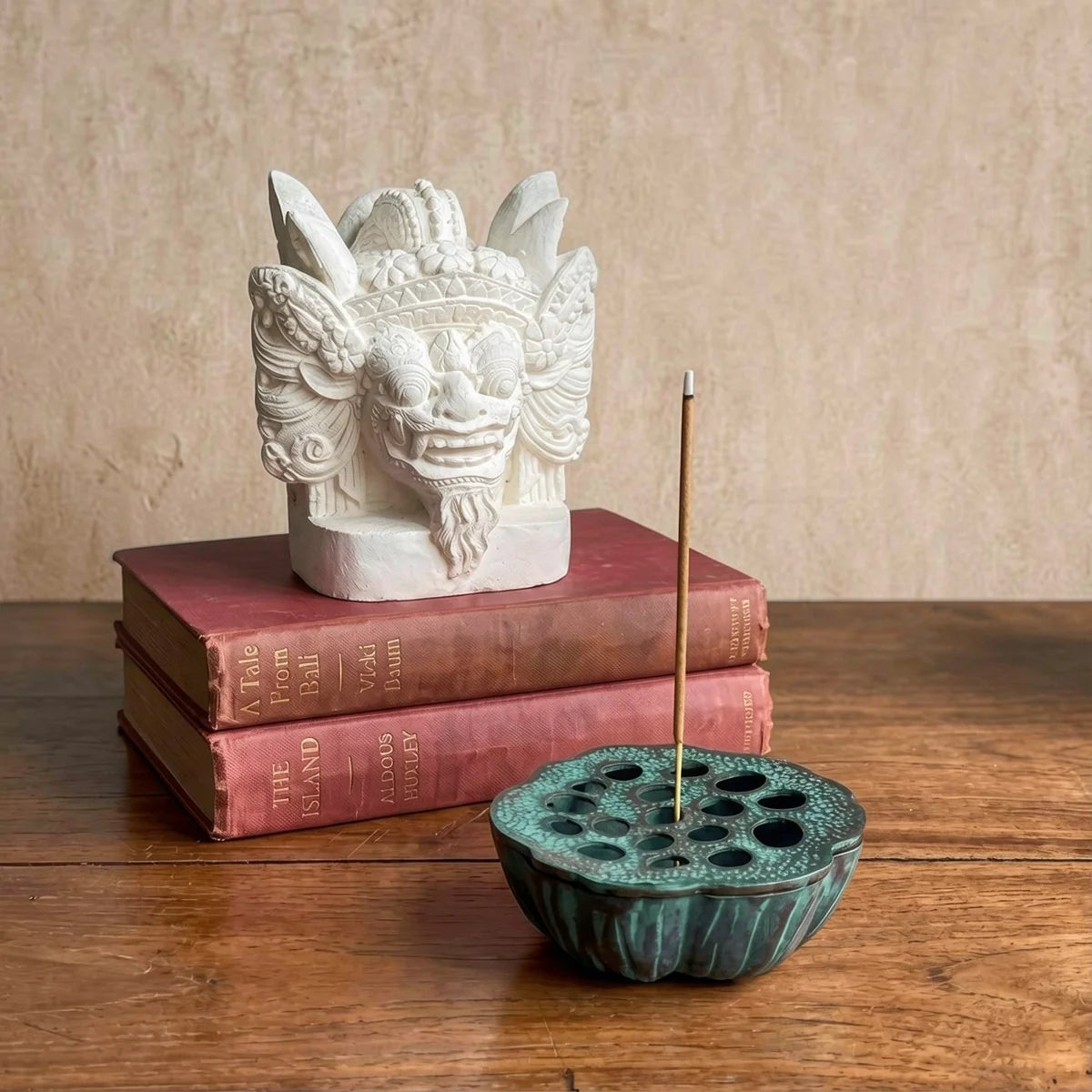 TIBA-TIBA Objects Collection – white cement, bronze, ceramic décor pieces including Lotus Pod, Coralline Vases, and Barong sculpture.
