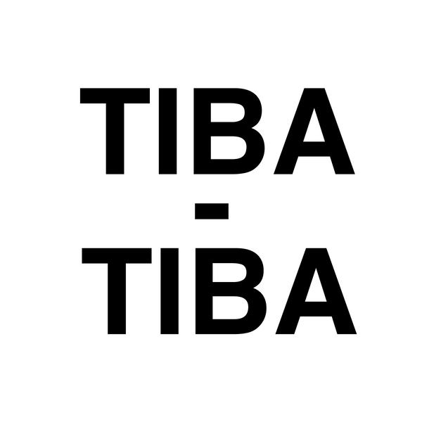 Black logo text 'TIBA-TIBA' on a white background