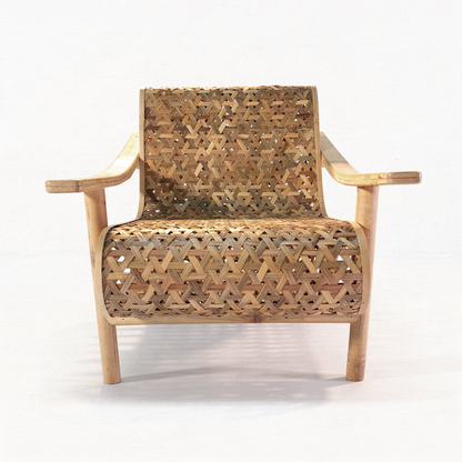 Koo-Boo Lounge Chair by TIBA-TIBA – modern bamboo lounge chair with woven triangle bamboo, unique bamboo lounge chair with laminated bamboo, front view. 