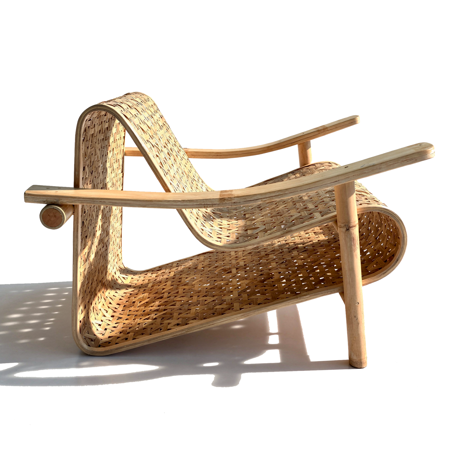 Koo-Boo Lounge Chair by TIBA-TIBA – modern bamboo chair with triangle weave bamboo seat, laminated bamboo arms and bamboo legs, side view.