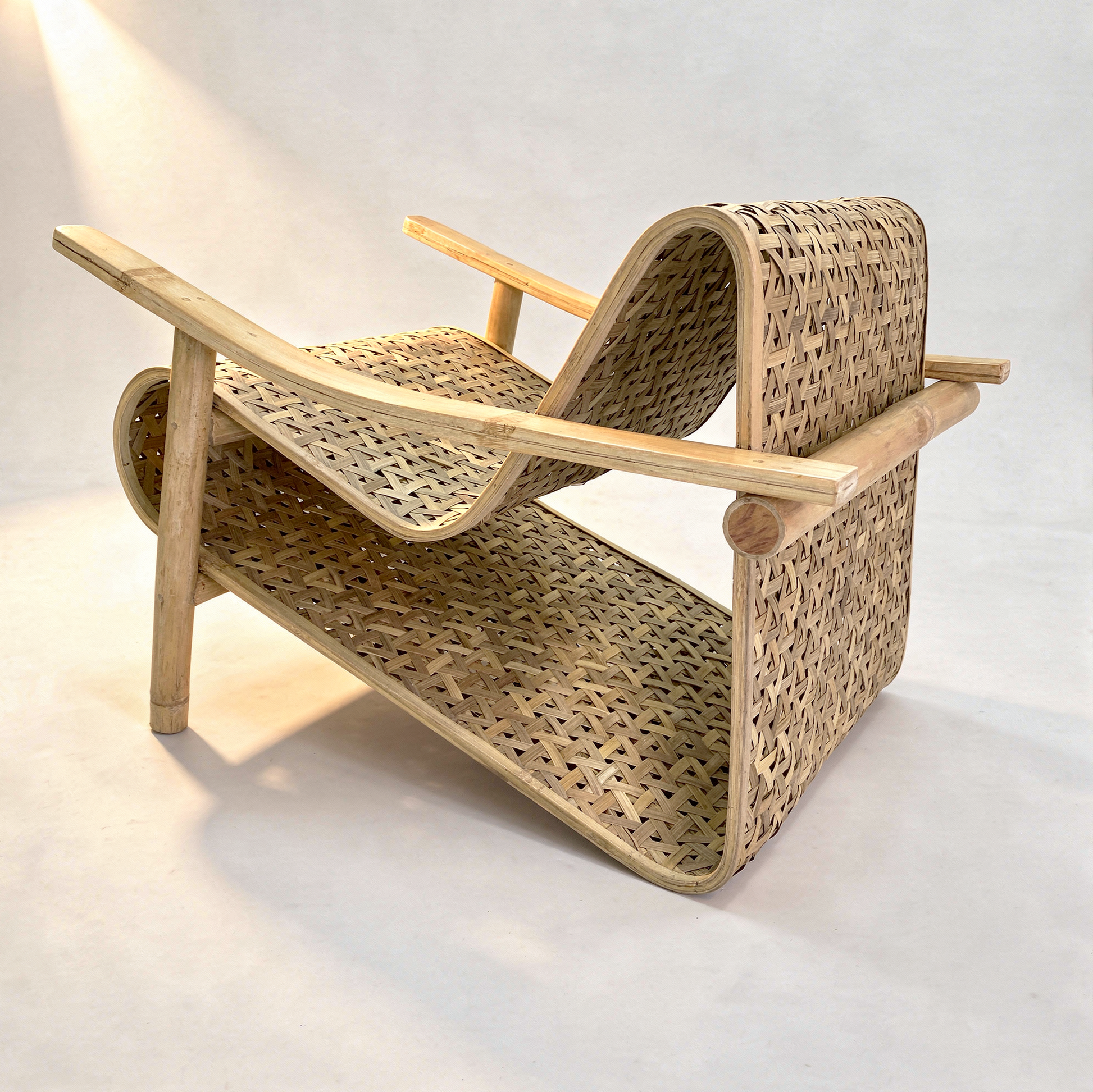 Koo-Boo Lounge Chair by TIBA-TIBA – modern bamboo chair with woven bamboo seat, laminated bamboo arms, big bamboo support. 