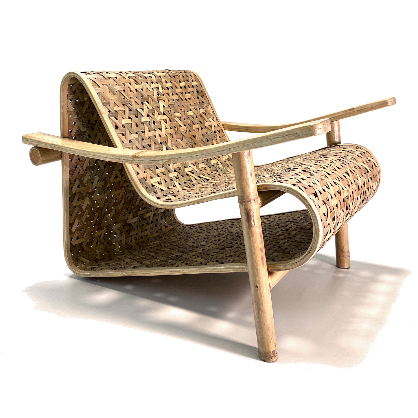 Koo-Boo Lounge Chair by TIBA-TIBA – modern bamboo lounge chair with woven triangle bamboo, Bali designed luxury bamboo chair with laminated bamboo support. 
