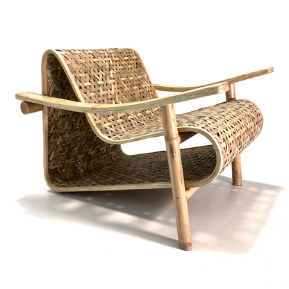 Koo-Boo Lounge Chair by TIBA-TIBA – modern bamboo lounge chair with woven triangle bamboo, Bali designed luxury bamboo chair with laminated bamboo support. 