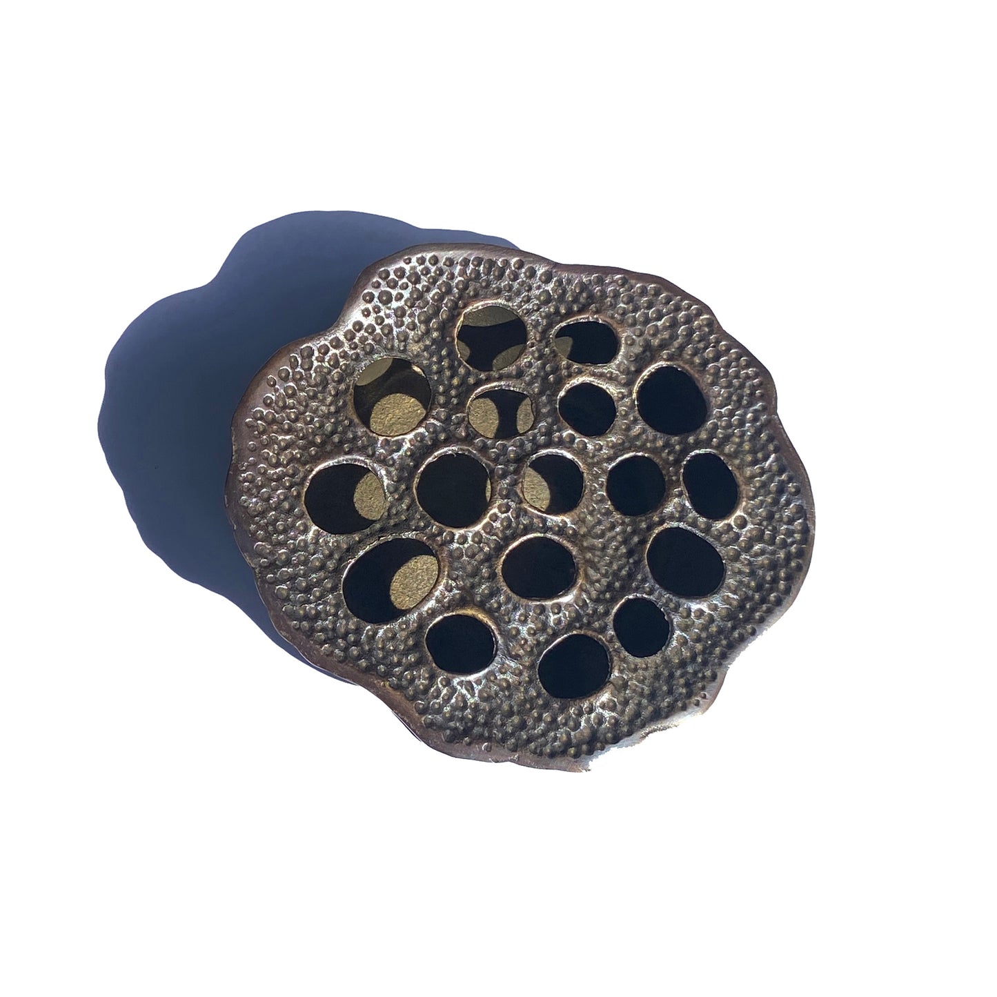 Lotus Pod Ashtray by TIBA-TIBA – sculptural cast bronze ashtray, paperweight, incense burner décor piece top view. 