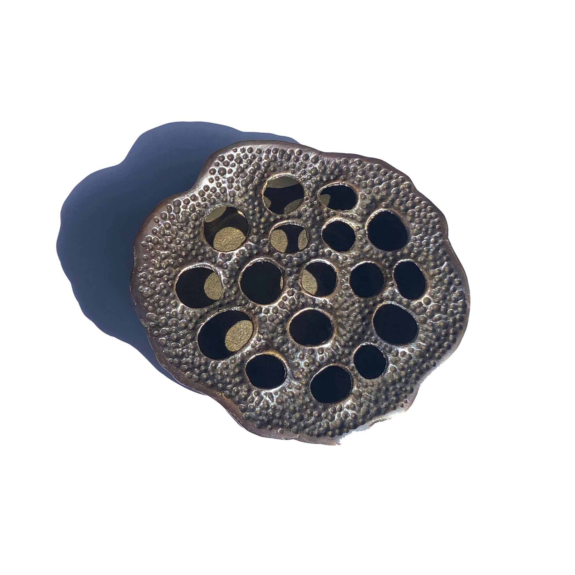 Lotus Pod Ashtray by TIBA-TIBA – sculptural cast bronze ashtray, paperweight, incense burner décor piece top view. 