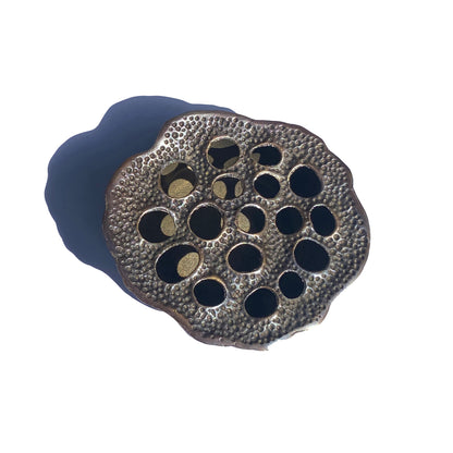 Lotus Pod Ashtray by TIBA-TIBA – sculptural cast bronze ashtray, paperweight, incense burner décor piece top view. 