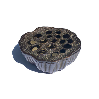 Lotus Pod Ashtray by TIBA-TIBA – Natural bronze finish unique ashtray, paperweight, incense burner décor piece
