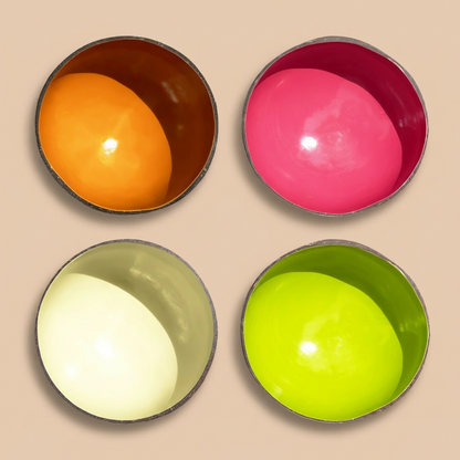 Dots 4 Pack Fruit Palette by TIBA-TIBA - Four eco-conscious all natural coconut bowls in tropical fruit colours made with non-toxic, food-safe paint.