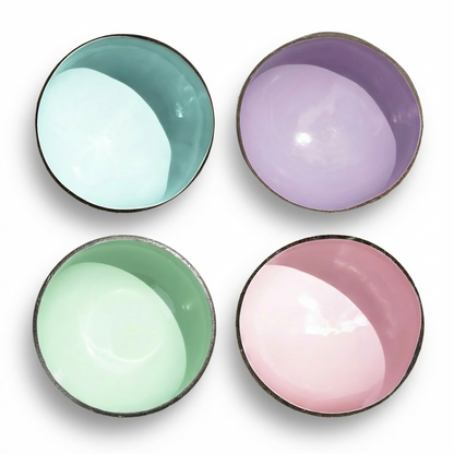Dots 4 Pack Pastel Palette by TIBA-TIBA – four colourful breakfast smoothie coconut bowls in pale pastel colours. 