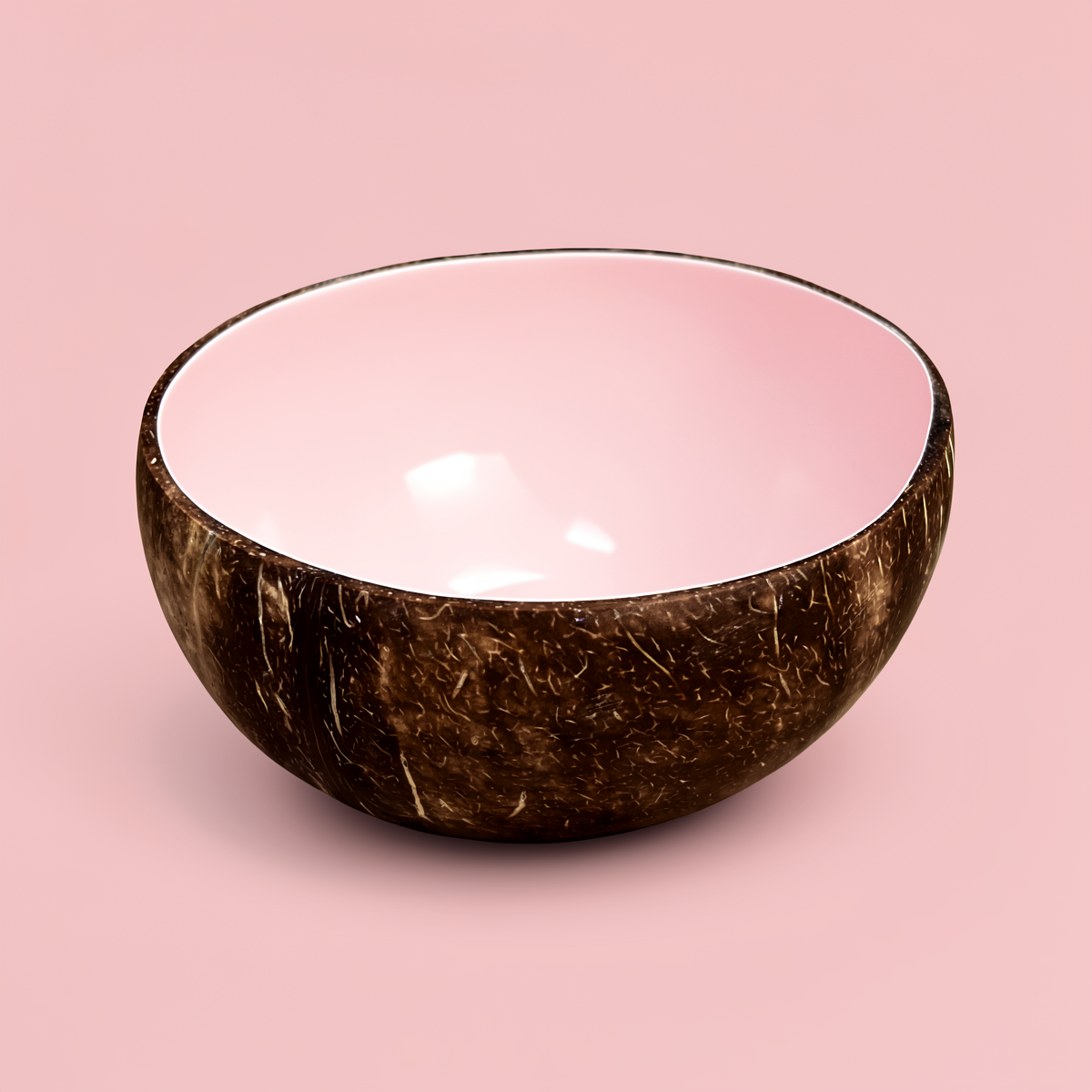 Dots Coloured Coconut Bowls by TIBA-TIBA – Candyfloss pink coloured coconut bowl, Bali smoothie bowl on pale pink background.
