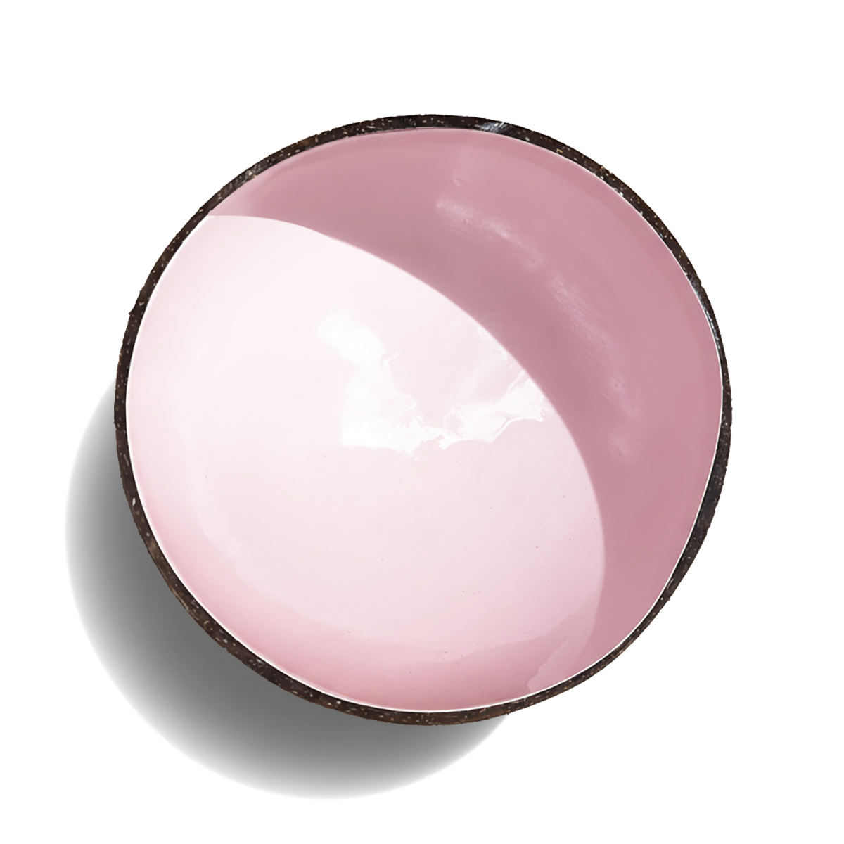 Dots Coloured Coconut Bowls by TIBA-TIBA – Candyfloss pale pink painted coconut bowl, modern, artistic, natural bowl, top view