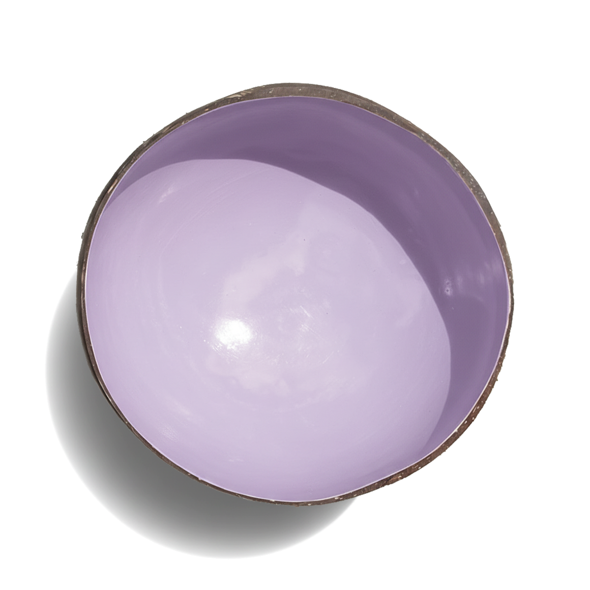 Dots Coloured Coconut Bowls by TIBA-TIBA – Light Violet coloured coconut bowl, made in Bali, natural, recycled bowl, top view