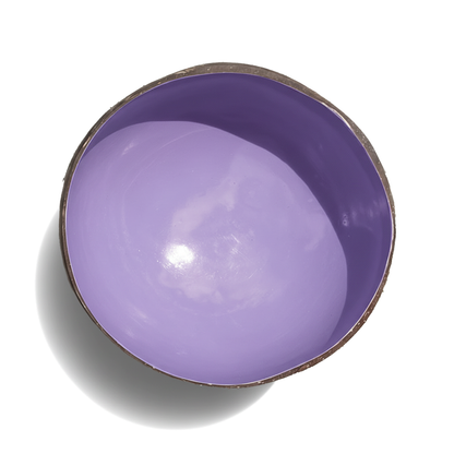 Dots Coloured Coconut Bowls by TIBA-TIBA – Lilac Purple painted coconut bowl, modern, hand-painted, natural bowl, top view