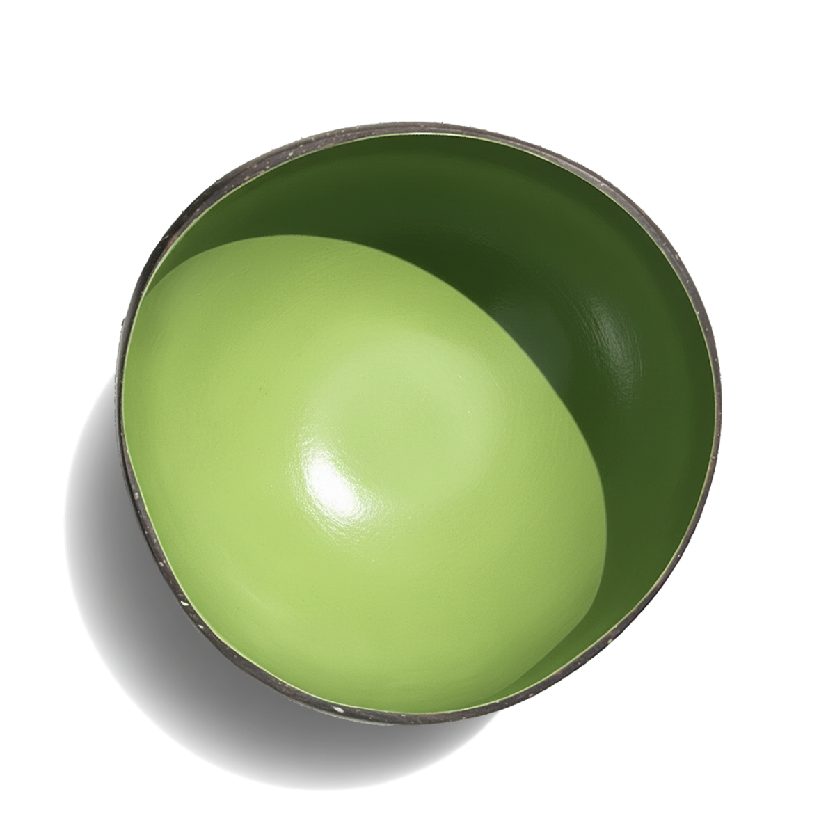 Dots Coloured Coconut Bowls by TIBA-TIBA – Lime green coloured coconut bowl, made in Indonesia tropical tableware, top view