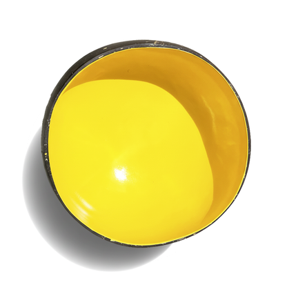 Dots Coloured Coconut Bowls by TIBA-TIBA – Pineapple yellow coloured coconut bowl made in Bali for breakfast smoothie bowls, top view