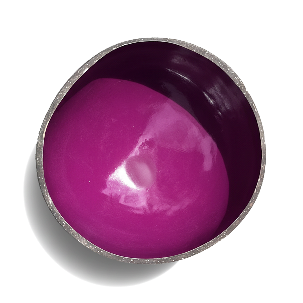 Dots Coloured Coconut Bowls by TIBA-TIBA – Raspberry purple coloured coconut bowl, made in Bali tropical design tableware, top view