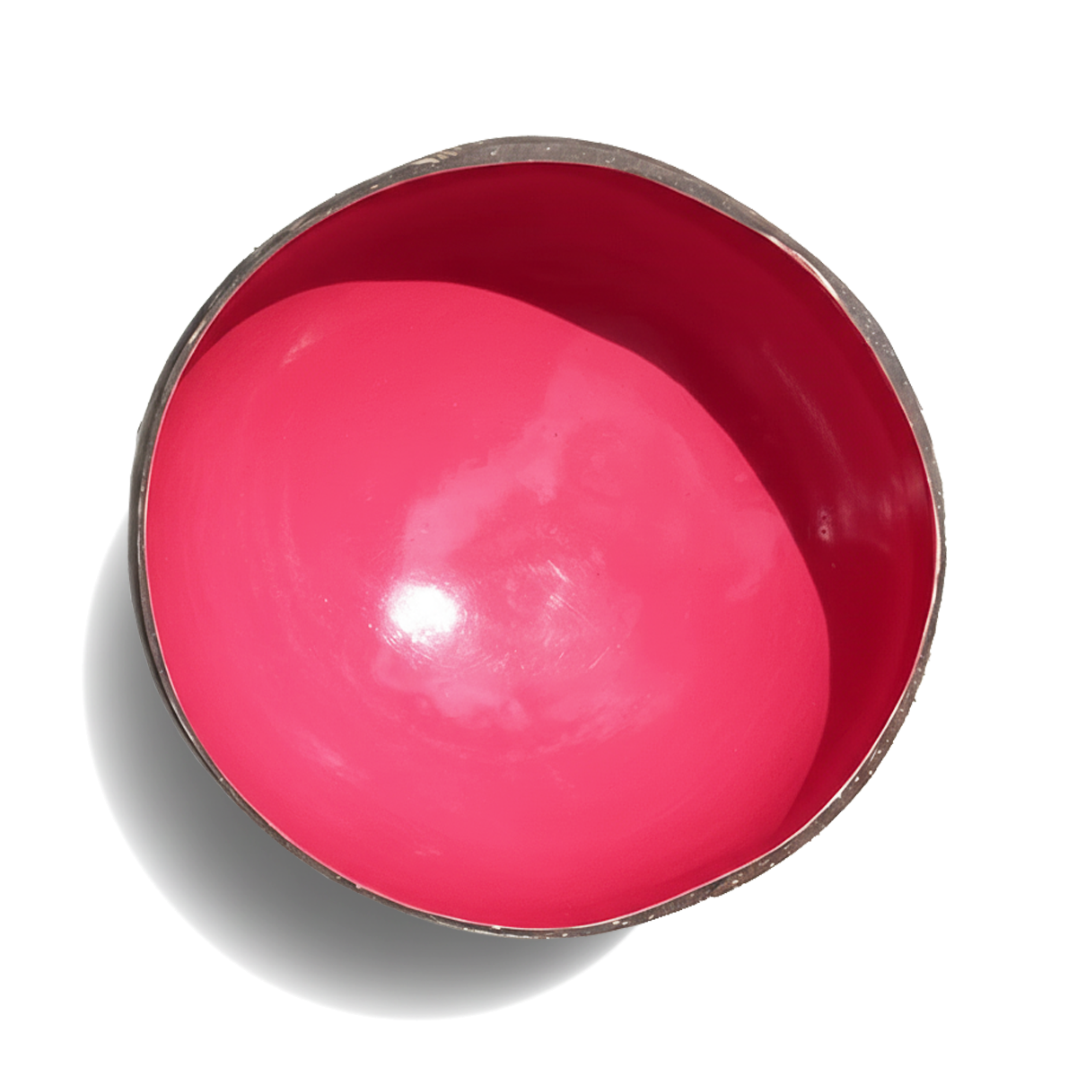 Dots Coloured Coconut Bowls by TIBA-TIBA – rose pink coloured coconut bowl, made in Bali tropical designer dishes, top view