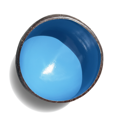 Dots Coloured Coconut Bowls by TIBA-TIBA – Sky Blue coloured coconut bowl, made in Bali, sustainably designed tableware, top view