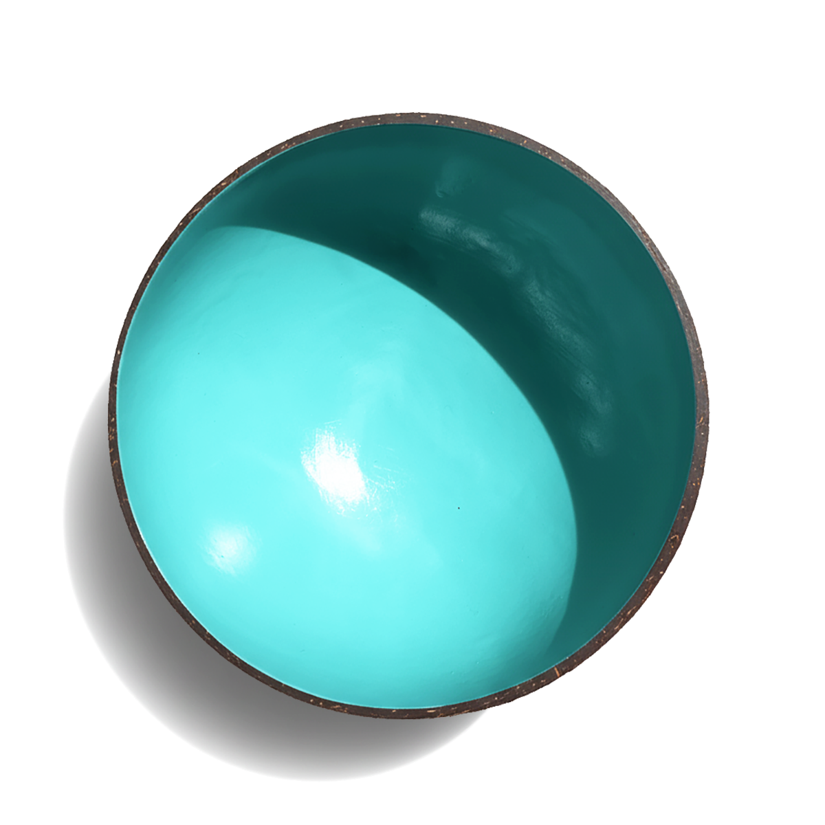 Dots Coloured Coconut Bowls by TIBA-TIBA – Turquoise Blue coloured coconut bowl, made in Bali, sustainable, recycled eco-tableware, top view