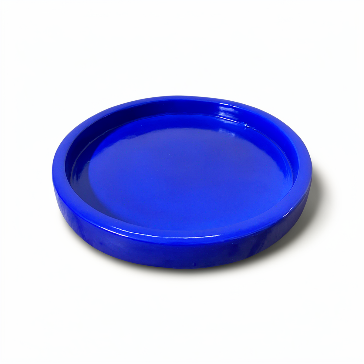 Tatakan plant saucer by TIBA-TIBA – dark blue high-gloss glazed terracotta planter drip tray. 