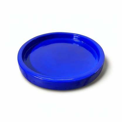 Tatakan plant saucer by TIBA-TIBA – dark blue high-gloss glazed terracotta planter drip tray. 