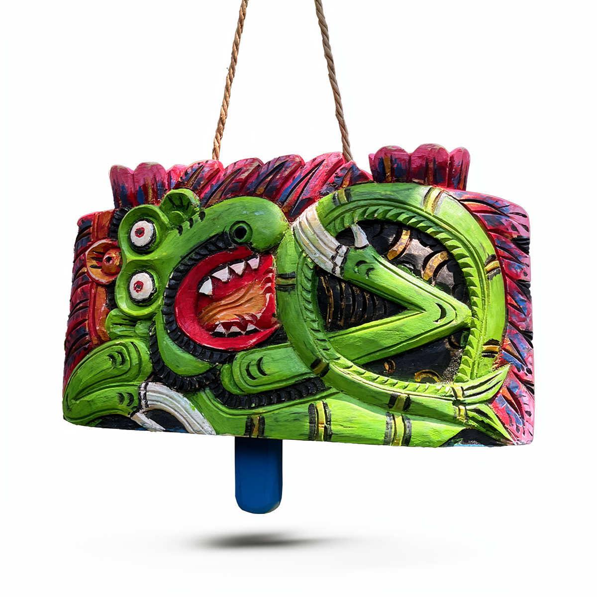 Lonceng Sapi Cowbell by TIBA-TIBA – 
Mahogany hand-carved, hand-painted cowbell wind chime with green dragon design 