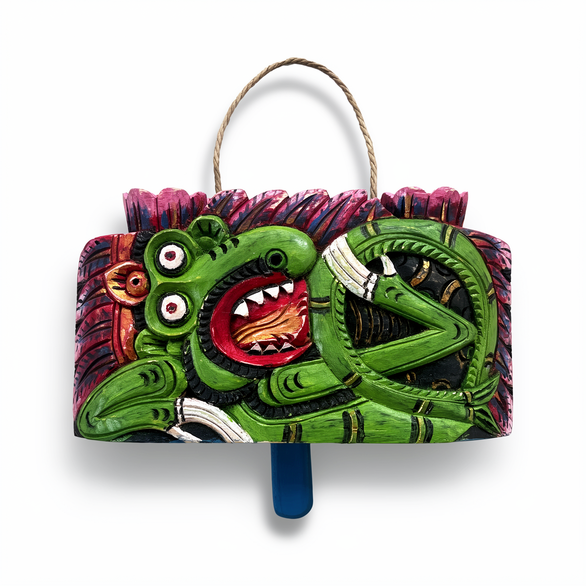 Lonceng Sapi Cowbell by TIBA-TIBA – 
Solid Mahogany painted Bali cowbell, outdoor hanging decoration with green dragon design 