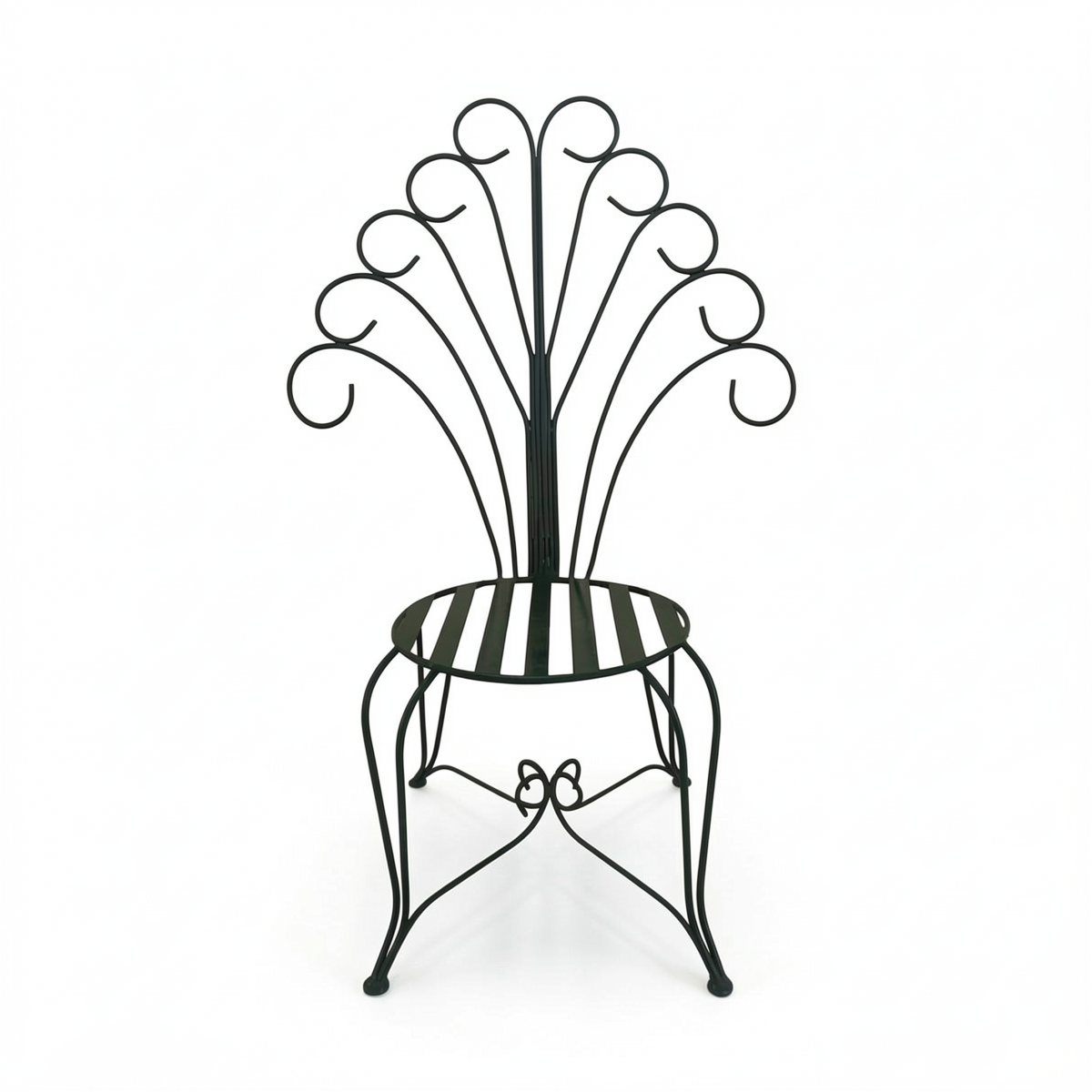 Plume Chair by TIBA-TIBA – powder-coated forest green metal peacock chair frame, front view. 