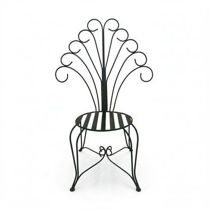 Plume Chair by TIBA-TIBA – powder-coated forest green metal peacock chair frame, front view. 