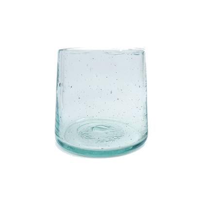 Tube Short Tumbler by TIBA-TIBA – sustainable, hand-blown in Bali clear coloured natural glassware for tropical tables.