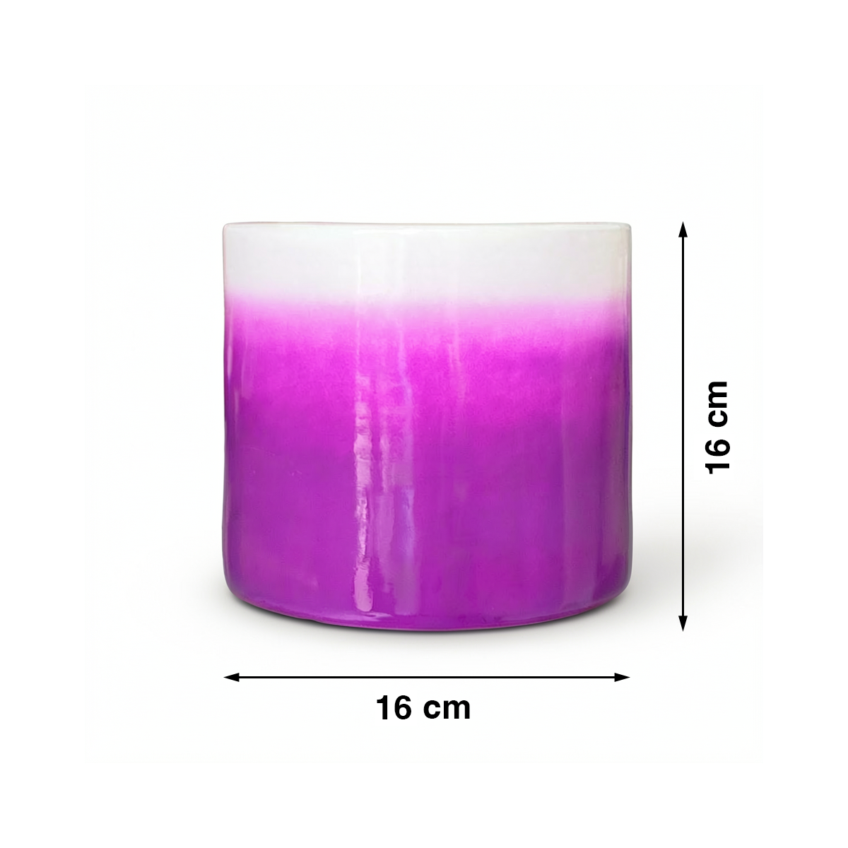 Fade Cylinder planter by TIBA-TIBA – Purple ceramic plant pot with a glossy, glazed gradient finish that fades to white at the top. 