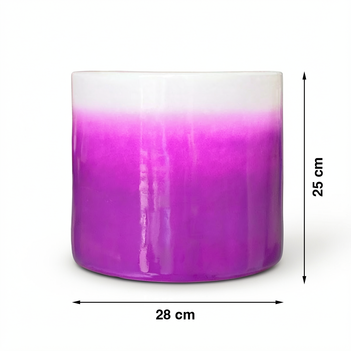 Fade Cylinder planter by TIBA-TIBA – Purple terracotta plant pot with a glossy, glazed gradient finish that fades to white at the top. 