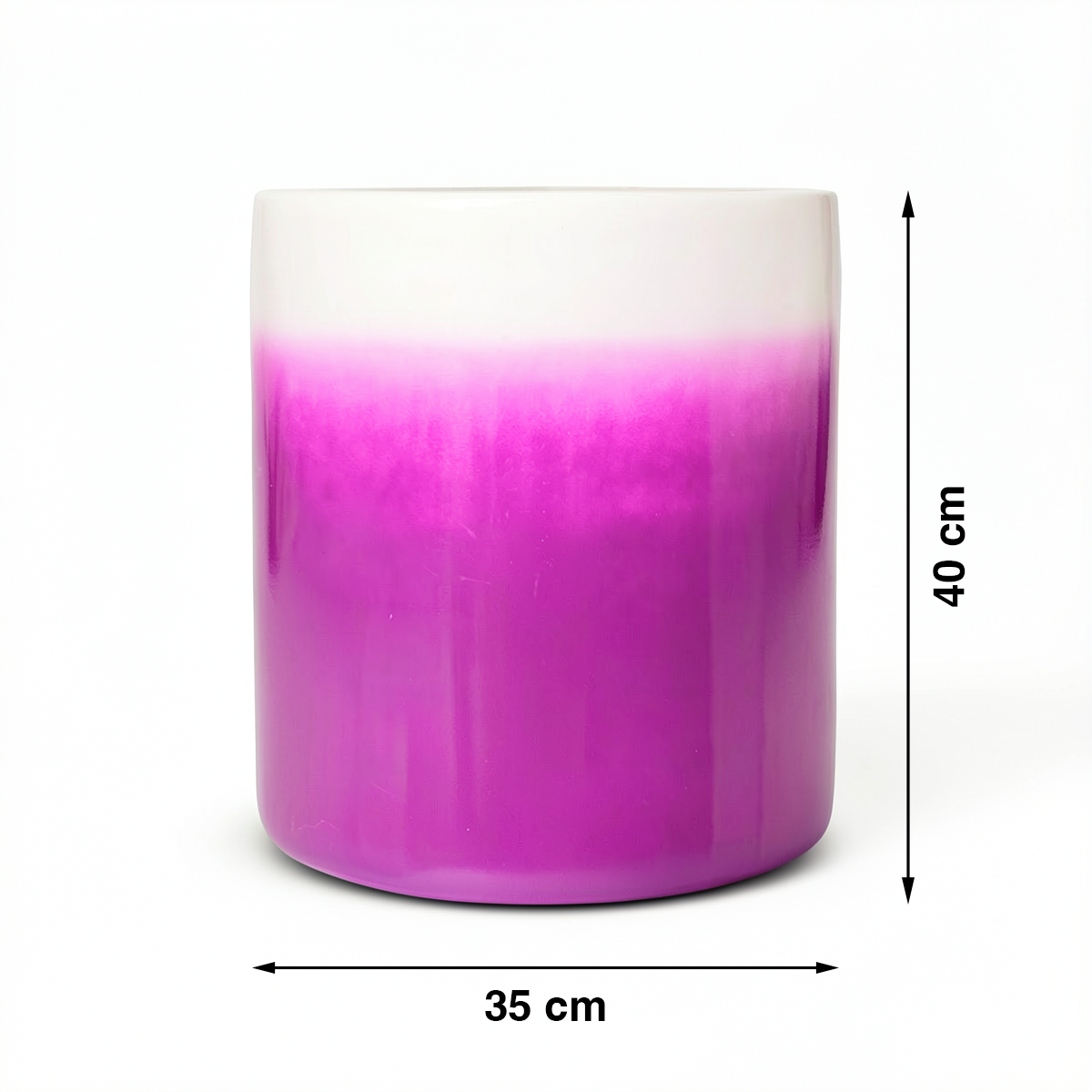 Fade Cylinder planter by TIBA-TIBA – Purple ceramic plant pot with a glossy, glazed gradient finish that fades to white at the top. 