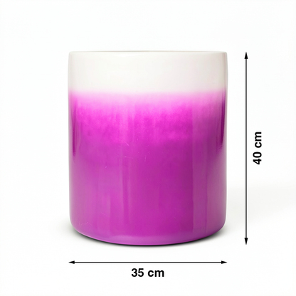 Fade Cylinder planter by TIBA-TIBA – Purple ceramic plant pot with a glossy, glazed gradient finish that fades to white at the top. 