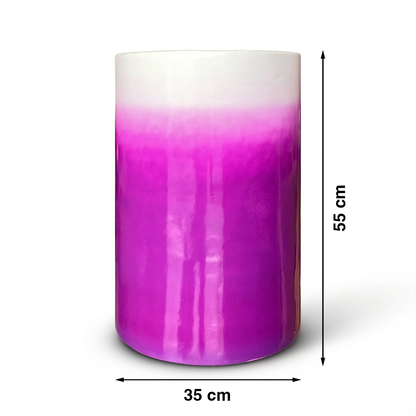 Fade Cylinder planter by TIBA-TIBA – Purple ceramic planter with a high-gloss, ombre glaze finish that fades to white at the top. 
