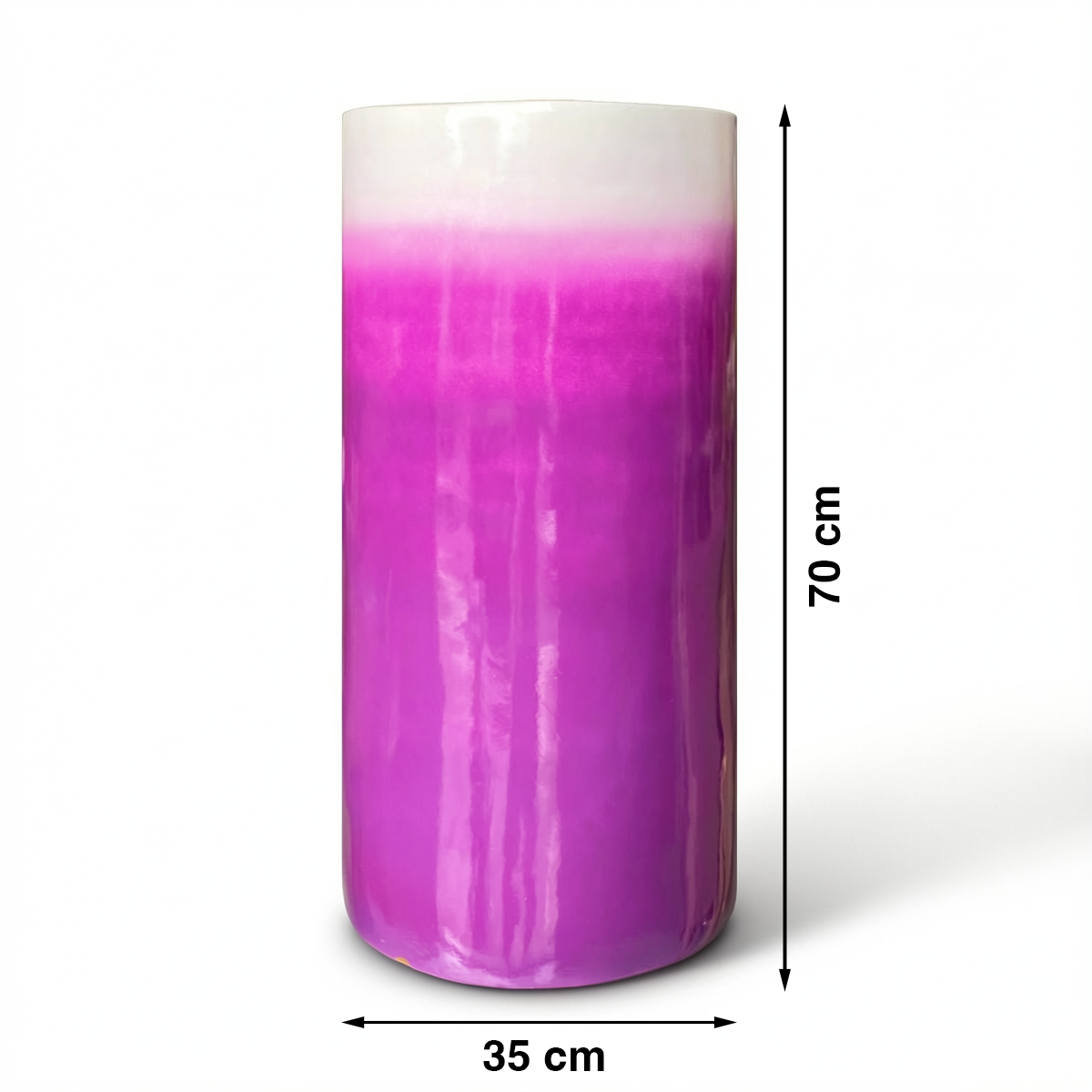 Fade Cylinder planter by TIBA-TIBA – Purple and white terracotta planter with a glossy, ombre finish. Handmade in Bali.