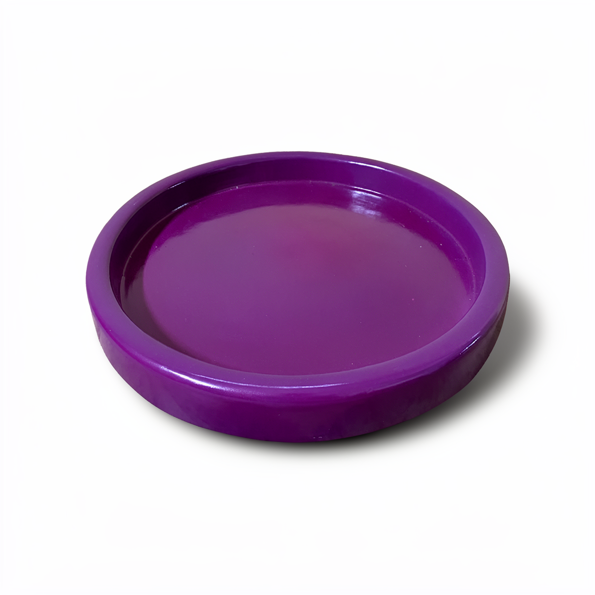 Tatakan plant saucer by TIBA-TIBA – purple glossy glazed ceramic planter plate drip tray. 