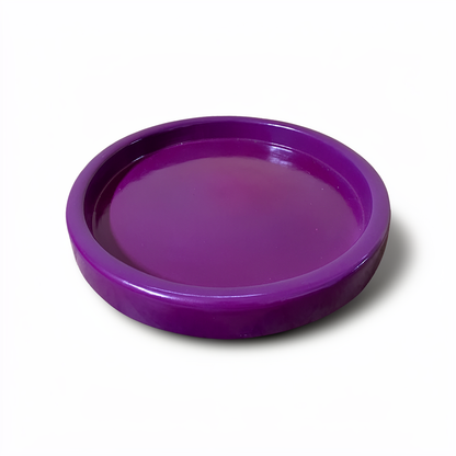 Tatakan plant saucer by TIBA-TIBA – purple glossy glazed ceramic planter plate drip tray. 