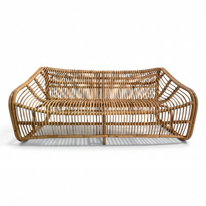 Bucket 2-Seater Sofa by TIBA-TIBA – Natural rattan two-seat lounge sofa with sculptural curved frame