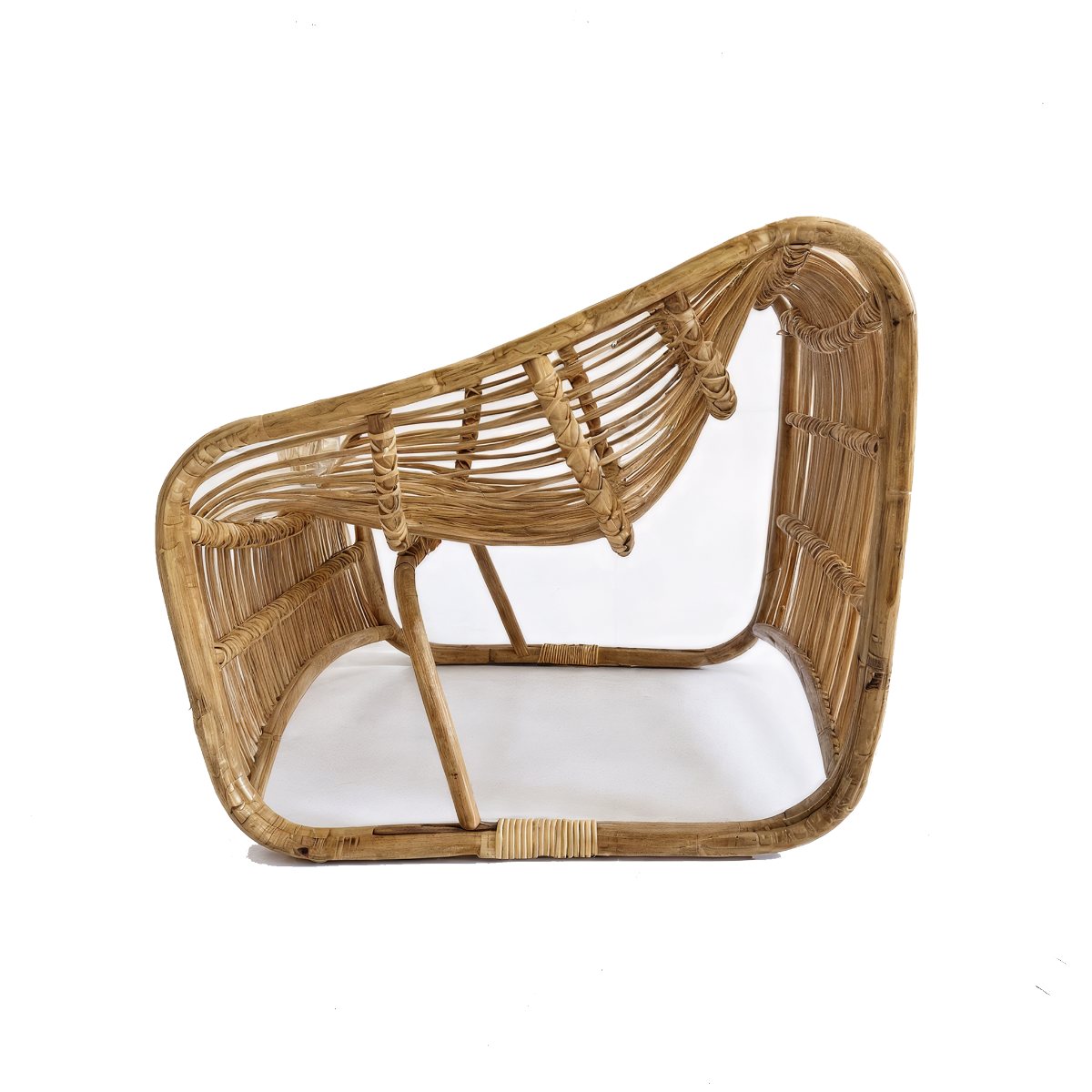 Bucket Lounge Chair by TIBA-TIBA – unique natural rattan lounge chair with organic curves and modern Italian rattan design, hand crafted in Indonesia for relaxed bohemian living.