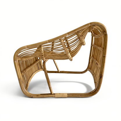 Bucket Lounge Chair by TIBA-TIBA – unique natural rattan lounge chair with organic curves and modern Italian rattan design, hand crafted in Indonesia for relaxed bohemian living.