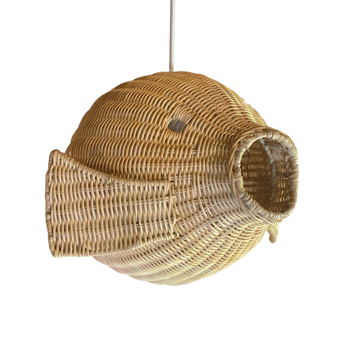 Ikan 40 Rattan Pendant Light by TIBA-TIBA - hanging artisan wicker fish shaped pendant lamp with white cord. 