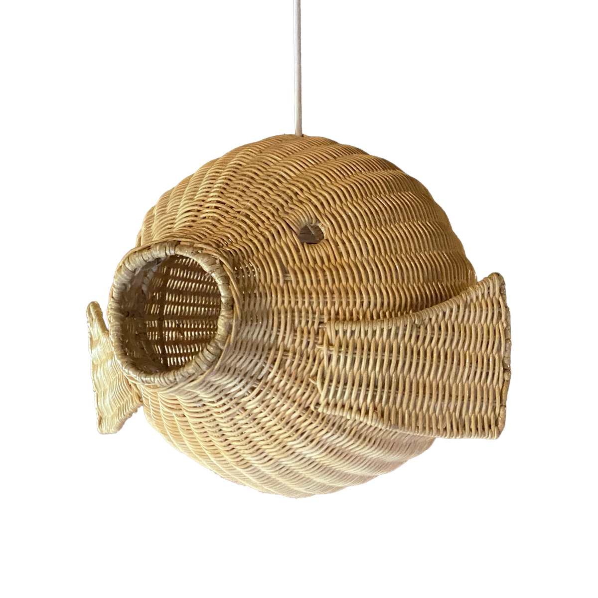 Ikan 40 Rattan Pendant Light by TIBA-TIBA - woven rattan Indonesian designed ocean fish lamp with white cord. 