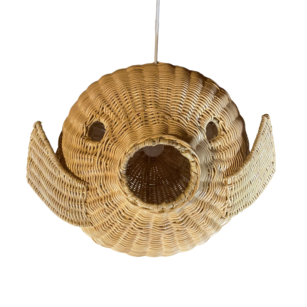 Ikan 60 Rattan Pendant Light by TIBA-TIBA - handmade wicker fish hanging lamp with white cord. 