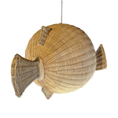 Ikan 60 Rattan Pendant Light by TIBA-TIBA - Bali designed handcrafted rattan fish pendant lamp with white cord. 