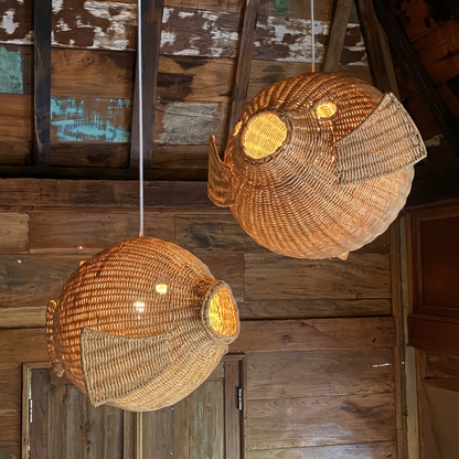 Ikan 60 Rattan Pendant Light by TIBA-TIBA - Ikan 40 and Ikan 60 pendant lights hanging in Balinese Joglo. 