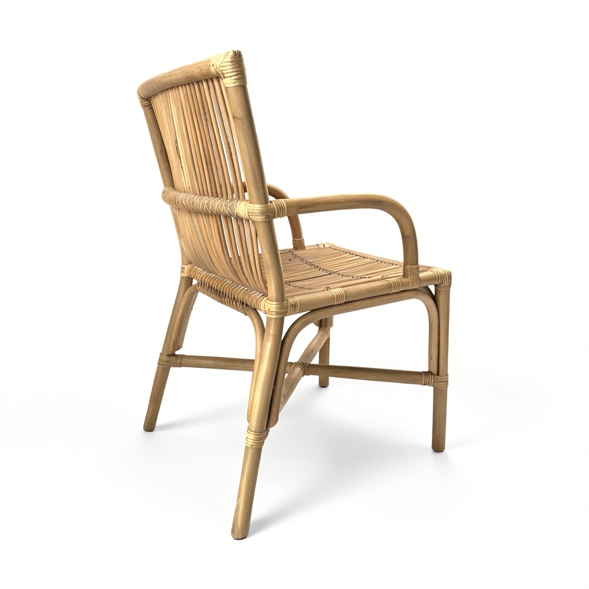 Ro-Di-O Dining Chair by TIBA-TIBA – Bali made natural rattan dining chair with minimalist frame. Rear perspective view.