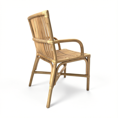 Ro-Di-O Dining Chair by TIBA-TIBA – Bali made natural rattan dining chair with minimalist frame. Rear perspective view.