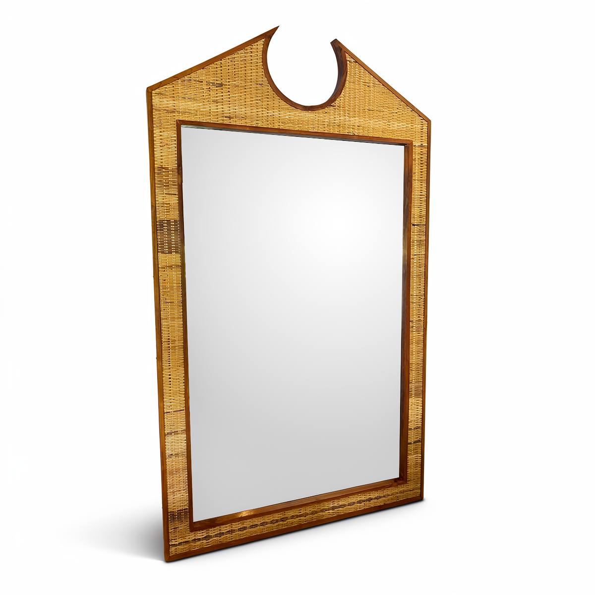 Chippendale Standing Mirror by TIBA-TIBA - Rattan and teak extra large standing mirror on white background. 